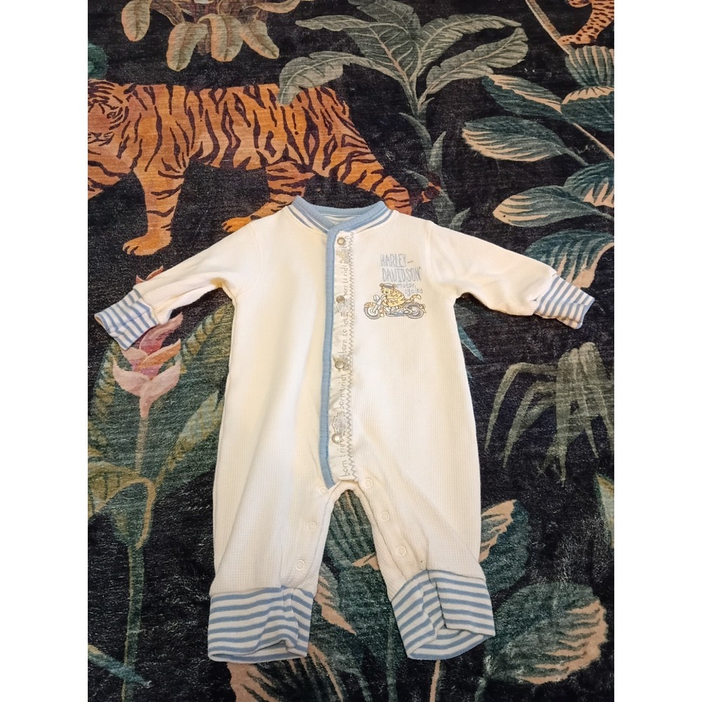 Vintage 90s Harley Davidson Baby Romper Tiger Motorcycle Size 6/9 Months Born To